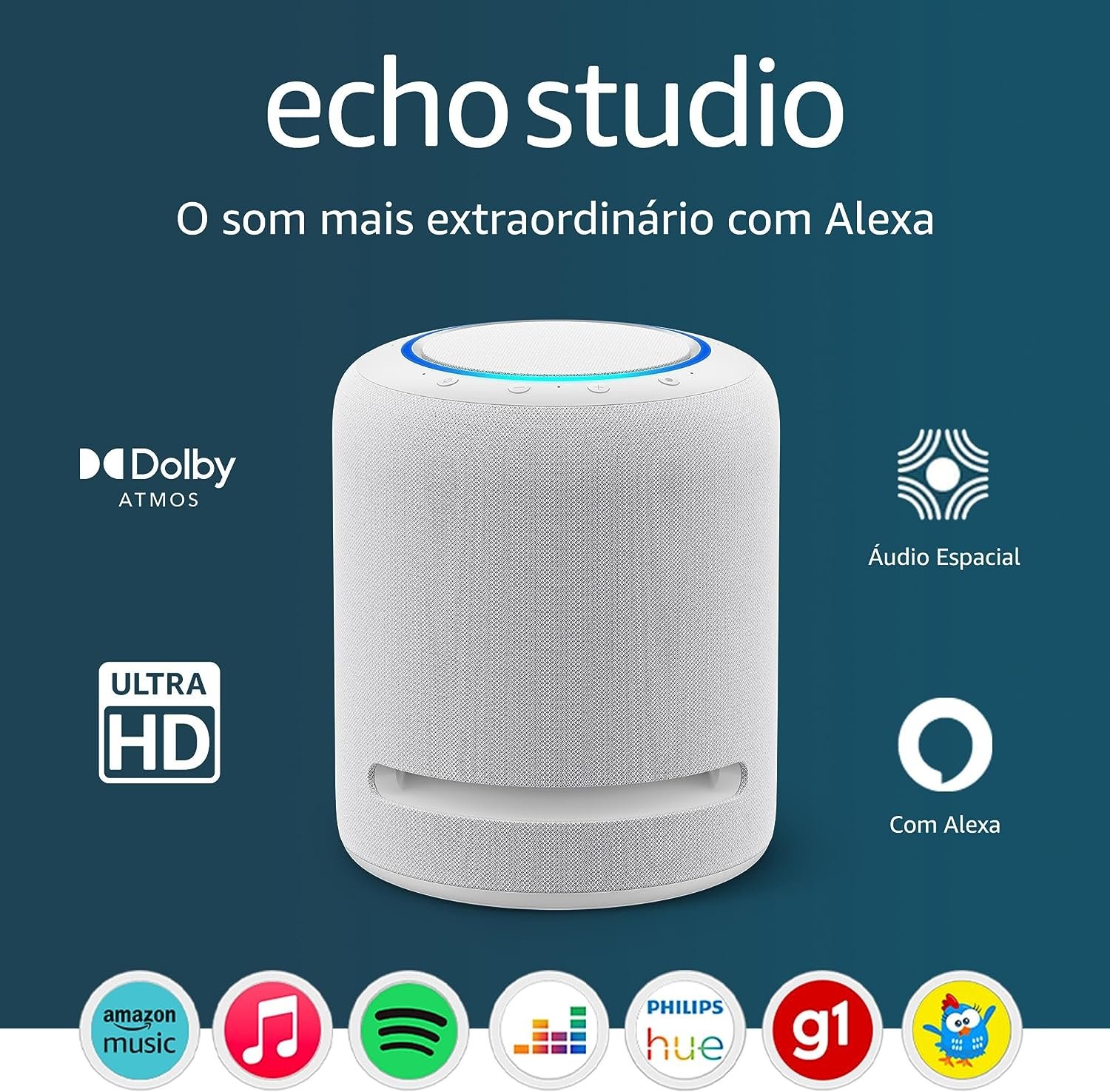 Echo Studio | O som mais extraordinário com Alexa - com Dolby Atmos e tecnologia de processamento de áudio espacial | Cor branca