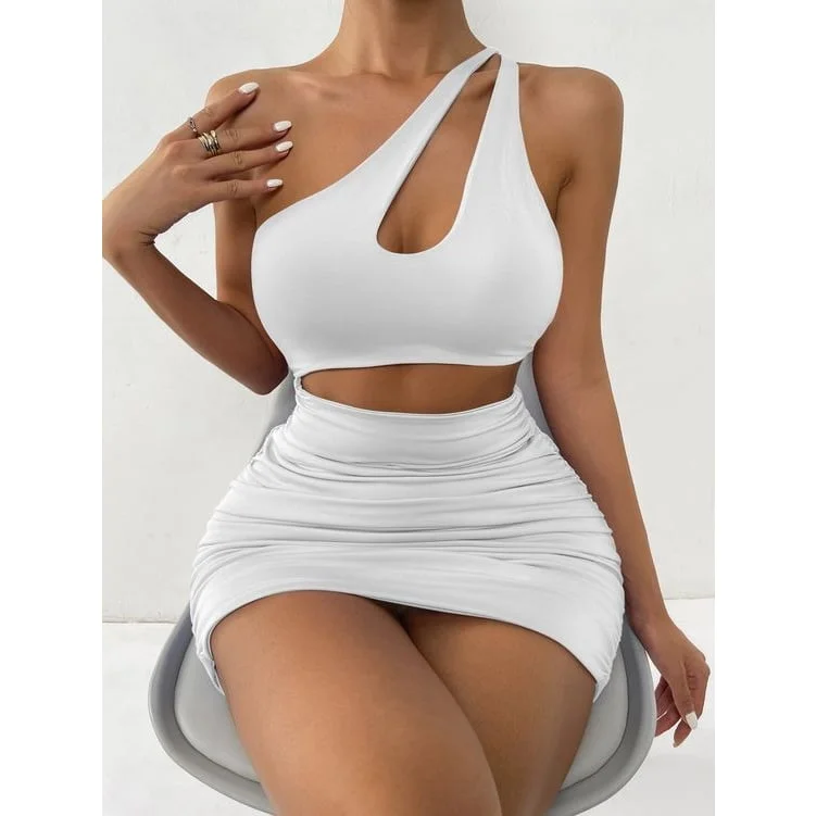 Vestido Ombro só com recorte lateral e no ombro em malha canelada sexy bonito e barato fashion sensual tendência