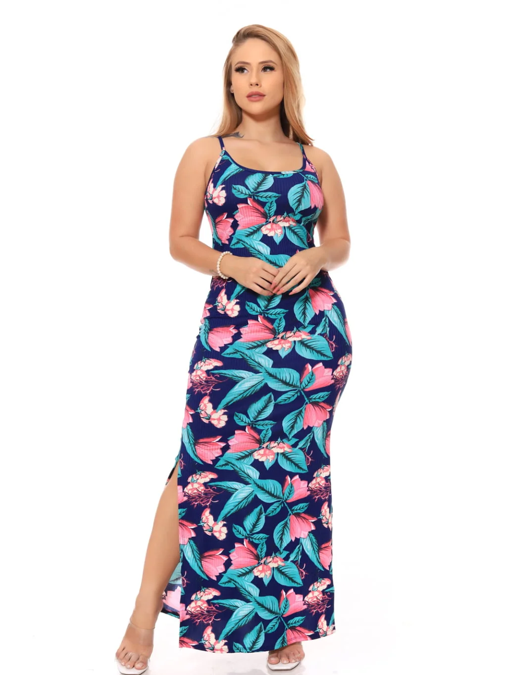 Vestido Floral Canelado Casual